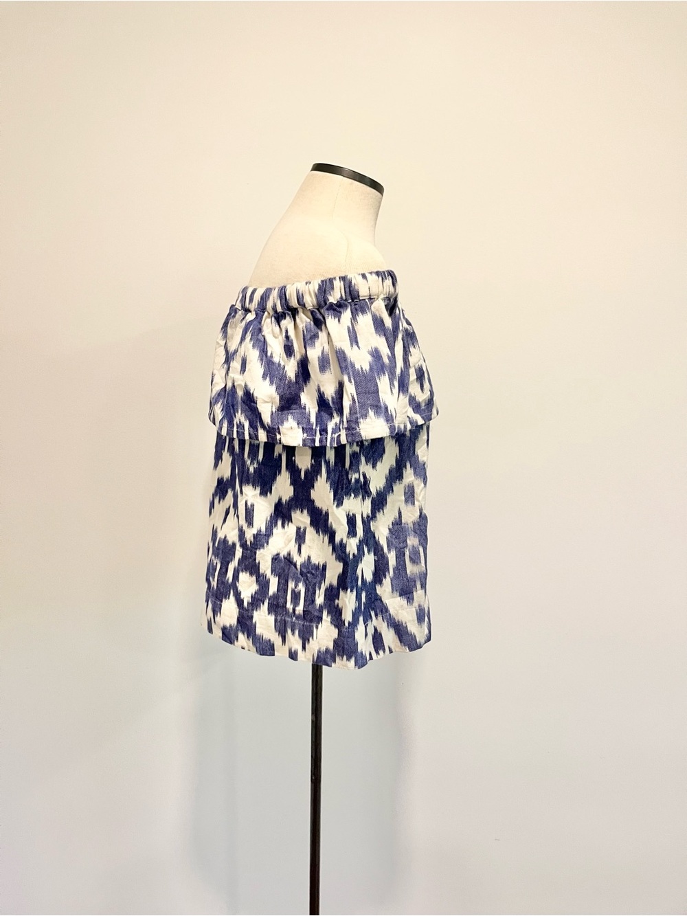 Madewell Blue & White Off-Shoulder Ikat Balcony Blouse Coastal Beach Summer Top - Picture 7 of 12